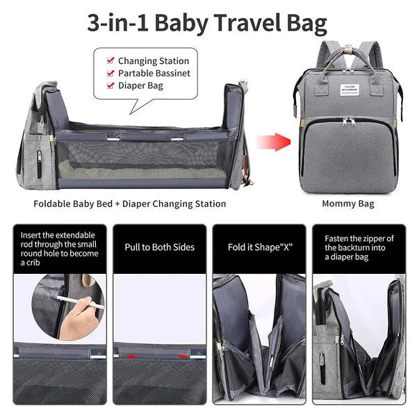 Sac à Dos à Langer 2-en-1 avec Berceau Dépliable
