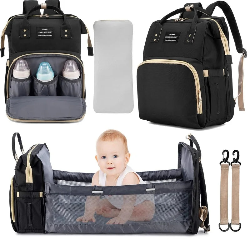 Sac à Dos à Langer 2-en-1 avec Berceau Dépliable