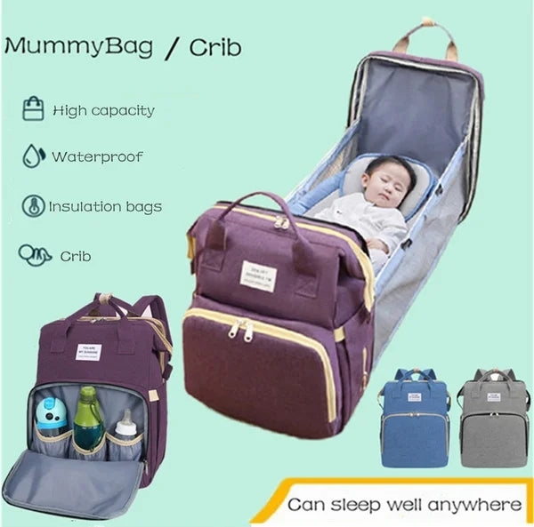 Sac à Dos à Langer 2-en-1 avec Berceau Dépliable