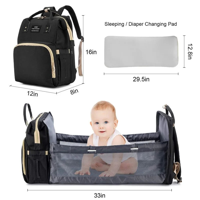 Sac à Dos à Langer 2-en-1 avec Berceau Dépliable