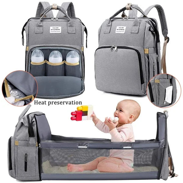 Sac à Dos à Langer 2-en-1 avec Berceau Dépliable