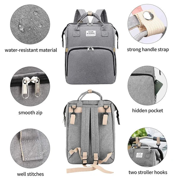 Sac à Dos à Langer 2-en-1 avec Berceau Dépliable