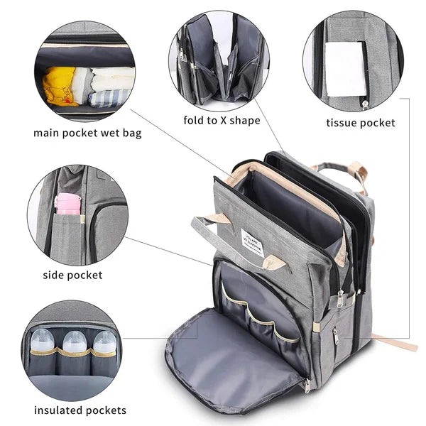 Sac à Dos à Langer 2-en-1 avec Berceau Dépliable