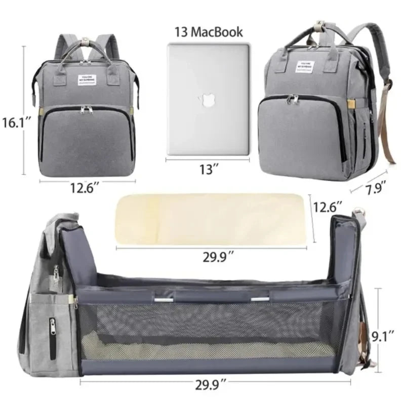 Sac à Dos à Langer 2-en-1 avec Berceau Dépliable