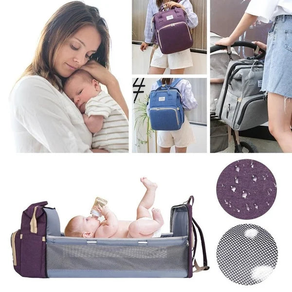 Sac à Dos à Langer 2-en-1 avec Berceau Dépliable